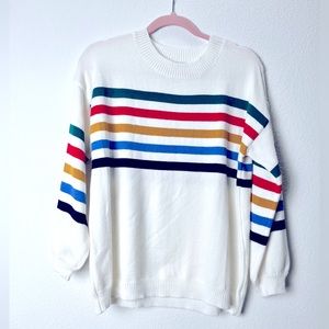 NWOT Solution White W/ Multi Colored Stripes Long Sleeve. Sweater/ Pullover. S.